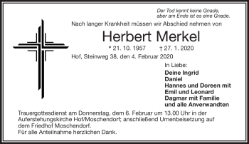 Traueranzeige von Herbert Merkel von Frankenpost