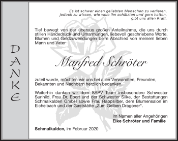 Traueranzeige von Manfred Schröter von Südthüringer Presse