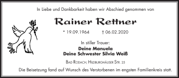 Traueranzeige von ainer Rettner von Neue Presse Coburg