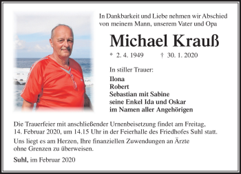 Traueranzeige von Michael Krauß von Südthüringer Presse