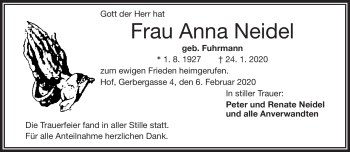 Traueranzeige von Anna Neidel von Frankenpost
