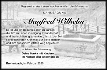 Traueranzeige von Manfred Wilhelm von Südthüringer Presse