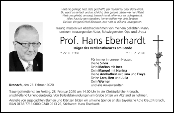 Traueranzeige von Prof. Hans Eberhardt von Neue Presse Coburg