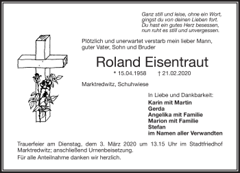 Traueranzeige von Roland Eisentraut von Frankenpost