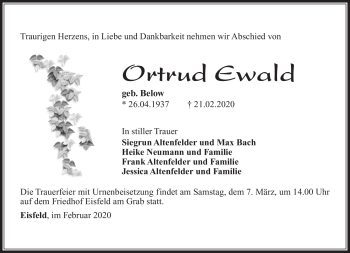 Traueranzeige von Ortrud Ewald von Südthüringer Presse