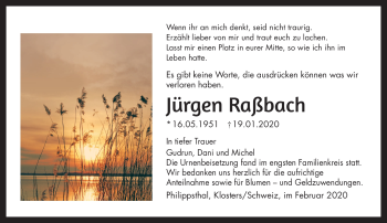 Traueranzeige von Jprgen Raßbach von Südthüringer Presse