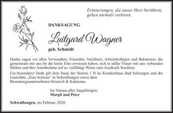 Traueranzeige von Luitgard Wagner von Südthüringer Presse