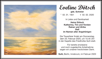 Traueranzeige von Eveline Dötsch von Südthüringer Presse