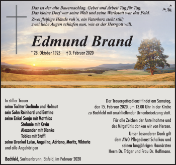 Traueranzeige von Edmund Brand von Südthüringer Presse