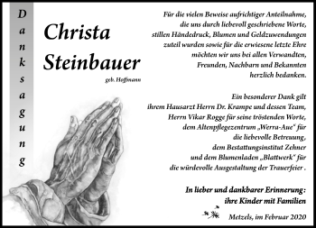 Traueranzeige von Christa Steinbauer von Südthüringer Presse