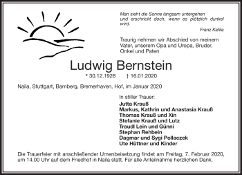 Traueranzeige von Ludwig Bernstein von Frankenpost