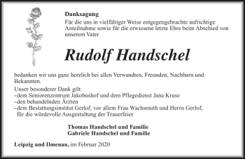 Traueranzeige von Rudolf Handschel von Südthüringer Presse