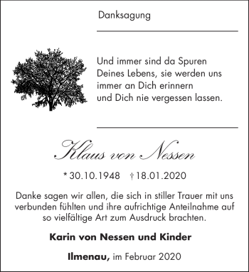 Traueranzeige von Klaus von Nessen von Südthüringer Presse