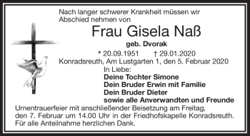 Traueranzeige von Gisela Naß von Frankenpost