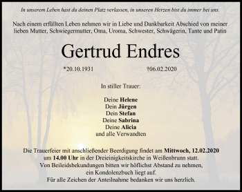 Traueranzeige von Gertrud Endreß von Neue Presse Coburg