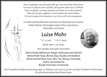Traueranzeige von Luise Mohr von Frankenpost