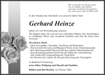 Traueranzeige von Gerhard Heinz von Südthüringer Presse