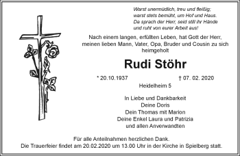 Traueranzeige von Rudi Stöhr von Frankenpost