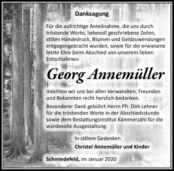 Traueranzeige von Georg Angemüller von Südthüringer Presse