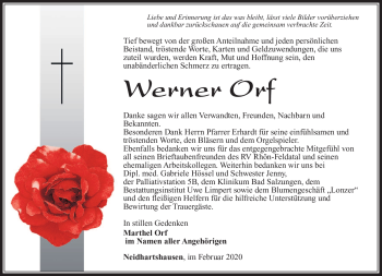 Traueranzeige von Werner Orf von Südthüringer Presse
