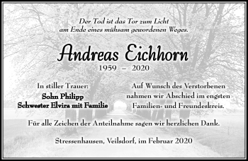 Traueranzeige von Andreas Eichhorn von Südthüringer Presse