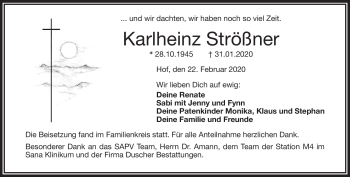 Traueranzeige von Karlheinz Strößner von Frankenpost
