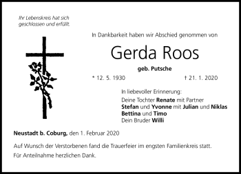 Traueranzeige von Gerda Roos von Neue Presse Coburg
