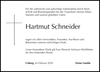 Traueranzeige von Hartmut Schneider von Neue Presse Coburg