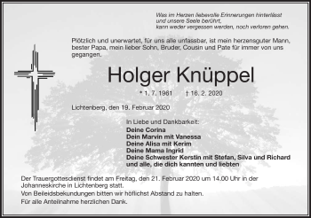 Traueranzeige von Holger Knüppel von Frankenpost