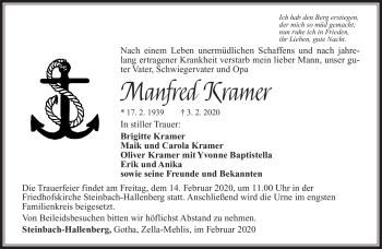 Traueranzeige von Manfred Kramer von Südthüringer Presse