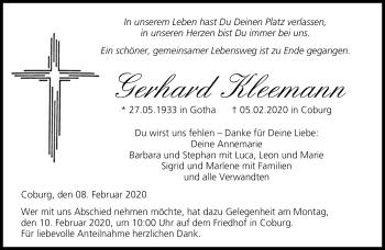 Traueranzeige von Gerhard Kleemann von Neue Presse Coburg