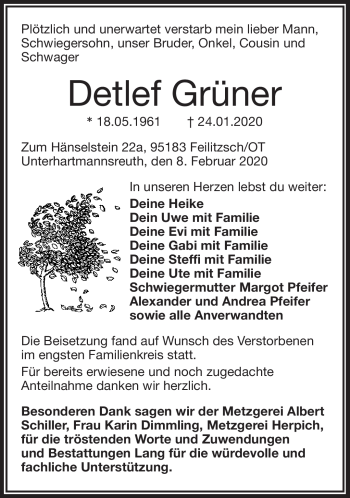 Traueranzeige von Detlef Grüner von Frankenpost