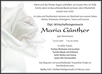 Traueranzeige von Maria Günther von Südthüringer Presse