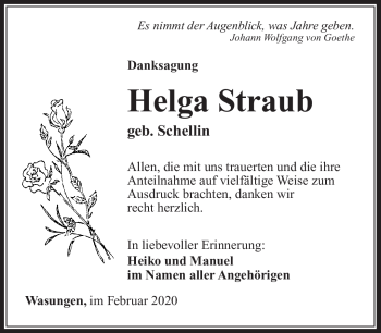 Traueranzeige von Helga Straub von Südthüringer Presse