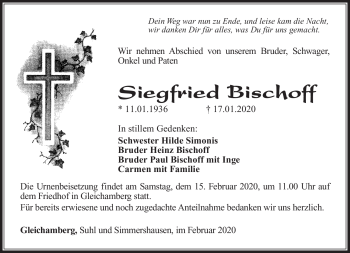 Traueranzeige von Siegfried Bischoff von Südthüringer Presse