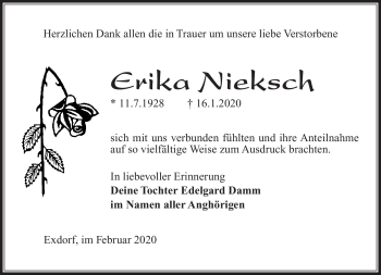 Traueranzeige von Erika Nieksch von Südthüringer Presse