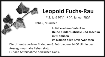 Traueranzeige von Leopold Fuchs-Rau von Frankenpost