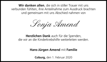 Traueranzeige von Sonja Amend von Neue Presse Coburg