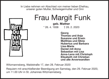 Traueranzeige von Margit Funk von Neue Presse Coburg