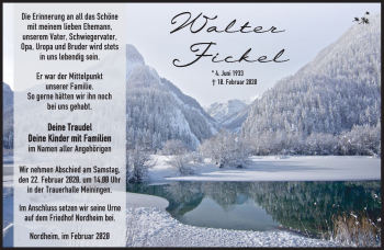 Traueranzeige von Walter Fickel von Südthüringer Presse
