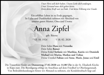 Traueranzeige von Anna Zipfel von Neue Presse Coburg