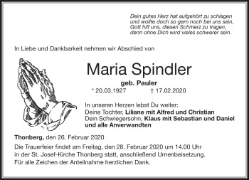 Traueranzeige von Maria Spindler von Neue Presse Coburg