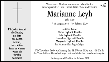 Traueranzeige von Marianne Leyh von Südthüringer Presse