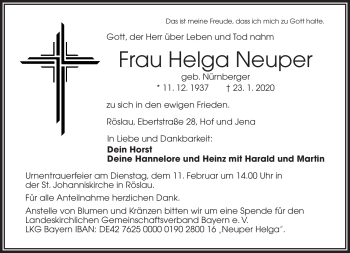 Traueranzeige von Helga Neuper von Frankenpost