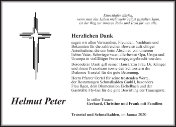 Traueranzeige von Helmut Peter von Südthüringer Presse