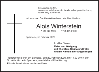 Traueranzeige von Alois Winterstein von Frankenpost