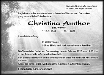 Traueranzeige von Christina Amthor von Südthüringer Presse