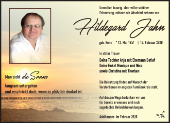 Traueranzeige von Hildegard Jahn von Südthüringer Presse