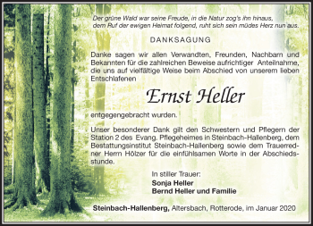 Traueranzeige von Ernst Heller von Südthüringer Presse