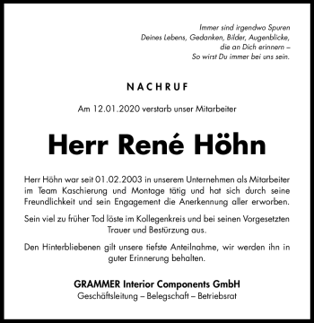 Traueranzeige von René Höhn von Südthüringer Presse